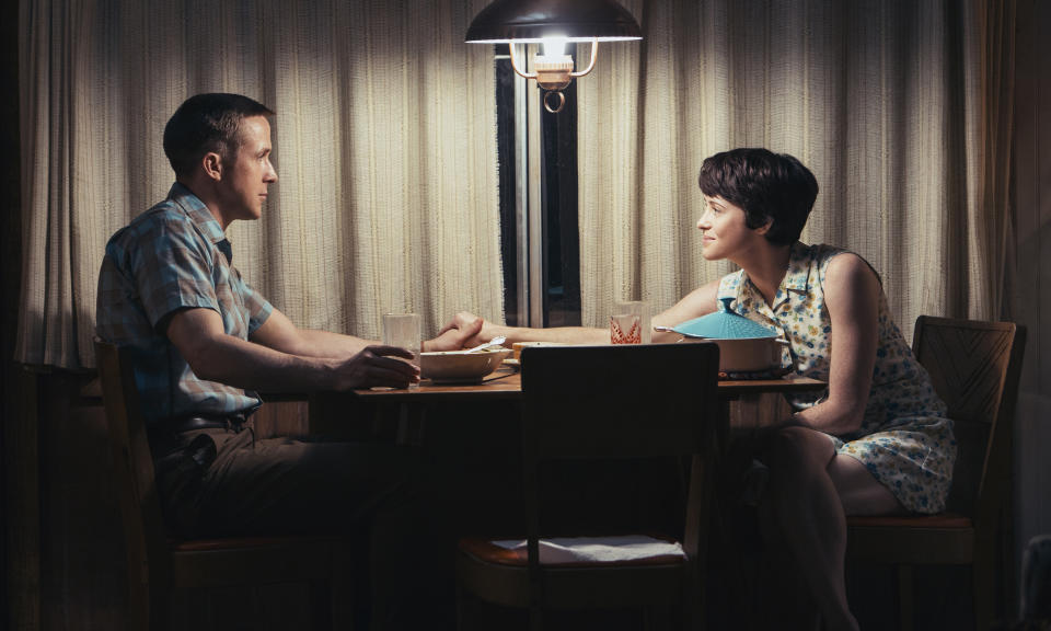 This image released by Universal Pictures shows Ryan Gosling, left, and Claire Foy in a scene from “First Man.” (Daniel McFadden/Universal Pictures via AP)