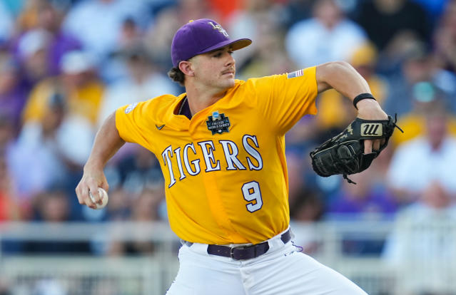 LSU outfielder Josh Pearson (11) throws before an NCAA baseball