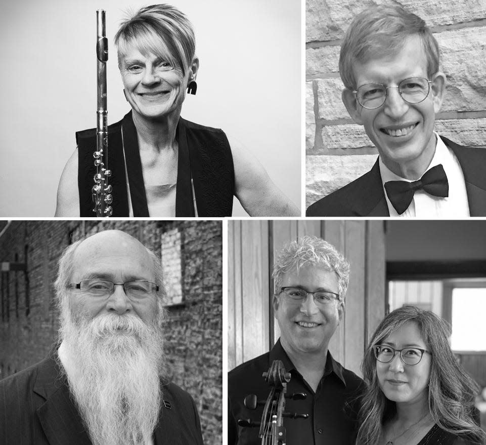 Clockwise from left, Claudia Anderson, John Dowdall, Carey Bostian and Miera Kim, and historian Michael Zahs.