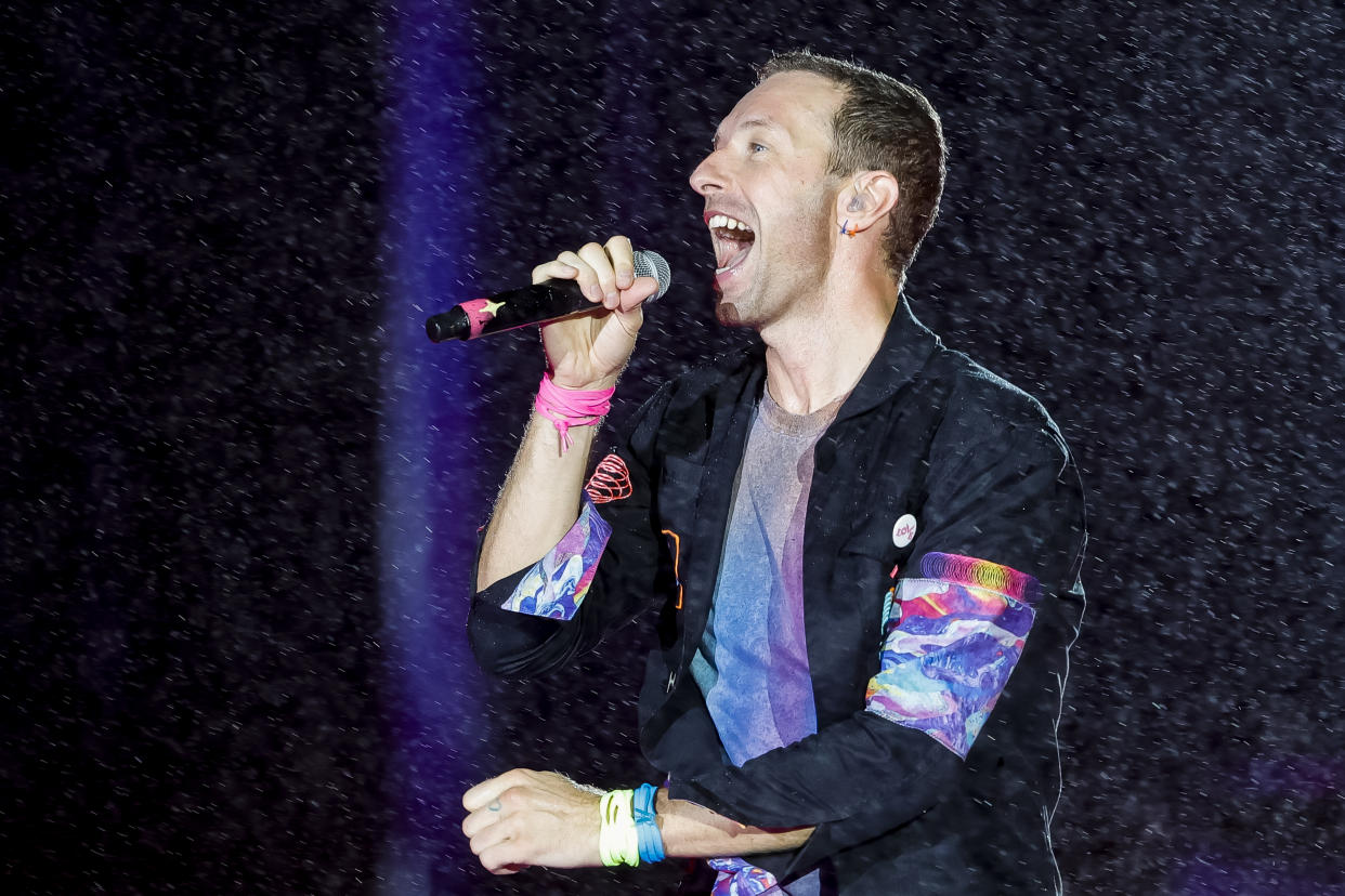 Chris Martin of the band Coldplay performs at the Mundo Stage during the Rock in Rio Festival in September 2022.