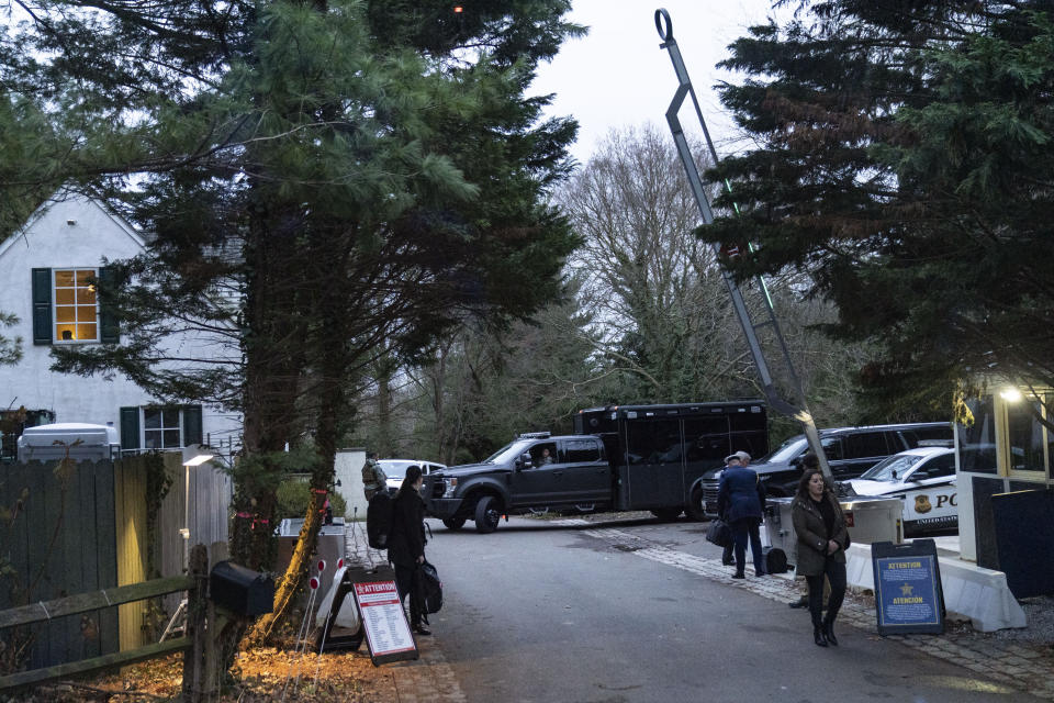 FILE - The access road to President Joe Biden's home in Wilmington, Del., is seen from the media van on Jan. 13, 2023. (AP Photo/Carolyn Kaster, File)