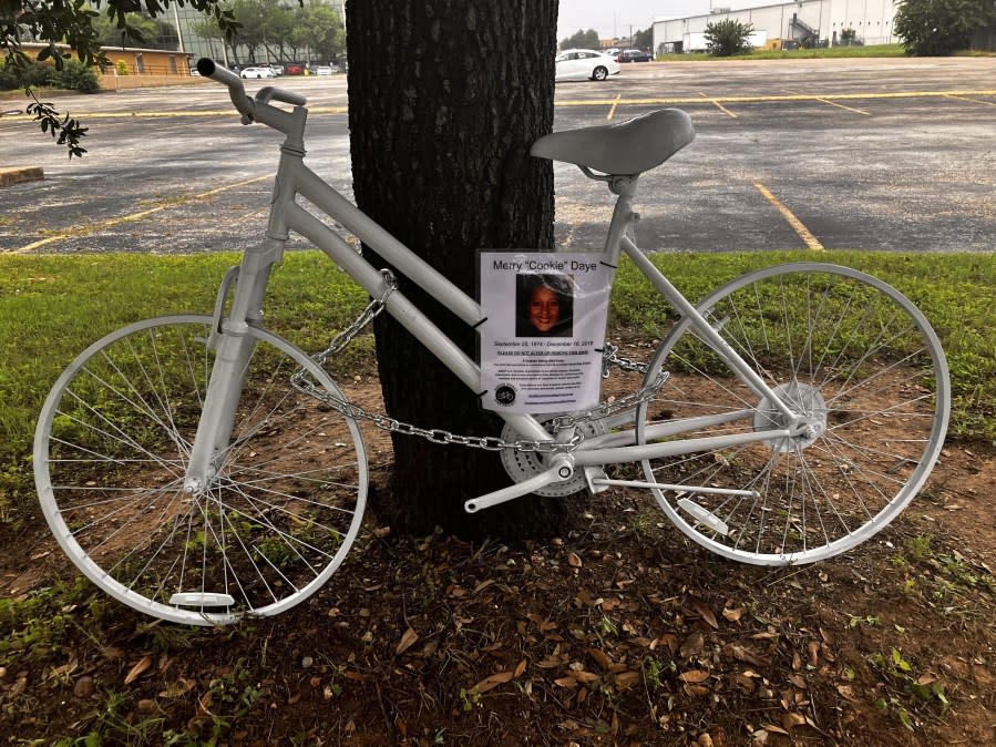 Austin Ghost Bike Project replaced the memorial bike for Merry “Cookie” Daye along Cameron Road after it was vandalized. (Courtesy Rhodney Williams)