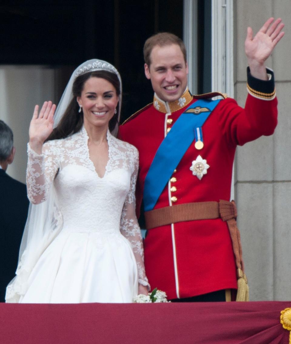 Catherine, Duchess of Cambridge and Prince William, Duke of Cambridge on the balcony at Buckingham Palace, following their wedding at Westminster Abbey on April 29, 2011 in London, England.     