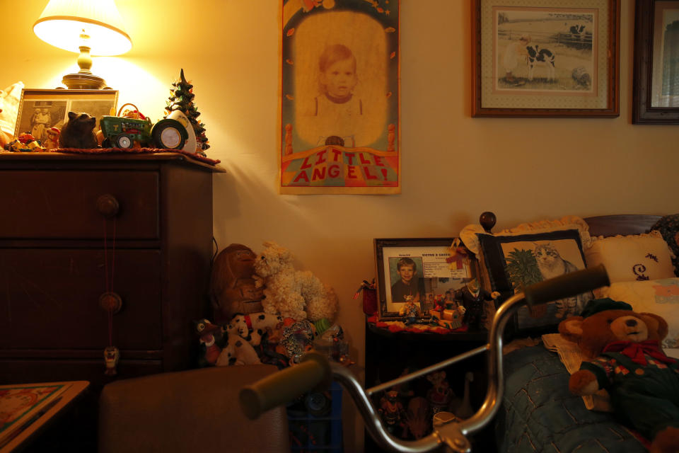 This photo taken April 29, 2014 shows the bedroom of Victor Shoemaker Jr., which remains basically unchanged including his bicycle and stuffed animals, in Leesburg, Va. Twenty years after Victor Dwight Shoemaker Jr., vanished while playing with two cousins along a West Virginia mountainside, his parents hold the belief that their only child is still alive. The boy known as J.R. had been in the woods behind his grandfather's mobile home in Hampshire County when two cousins emerged without him on May 1, 1994. No trace of him was ever found. (AP Photo/Alex Brandon)