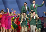 Members of Northern Ireland's team enter the stadium during the opening ceremony for the 2014 Commonwealth Games at Celtic Park in Glasgow, Scotland, July 23, 2014.REUTERS/Phil Noble