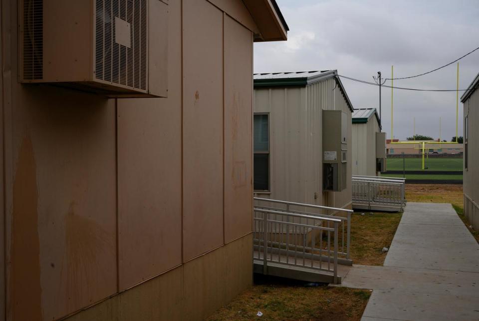 A cluster of portable classrooms at Nimitz Middle School is seen pictured Wednesday, Sept. 13, 2023 in Odessa.