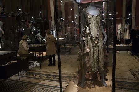 The "Apollon" dress (1925) by late French fashion designer Jeanne Lanvin is displayed during the Jeanne Lanvin exhibition at the Palais Galliera in Paris, March 6, 2015. REUTERS/Philippe Wojazer