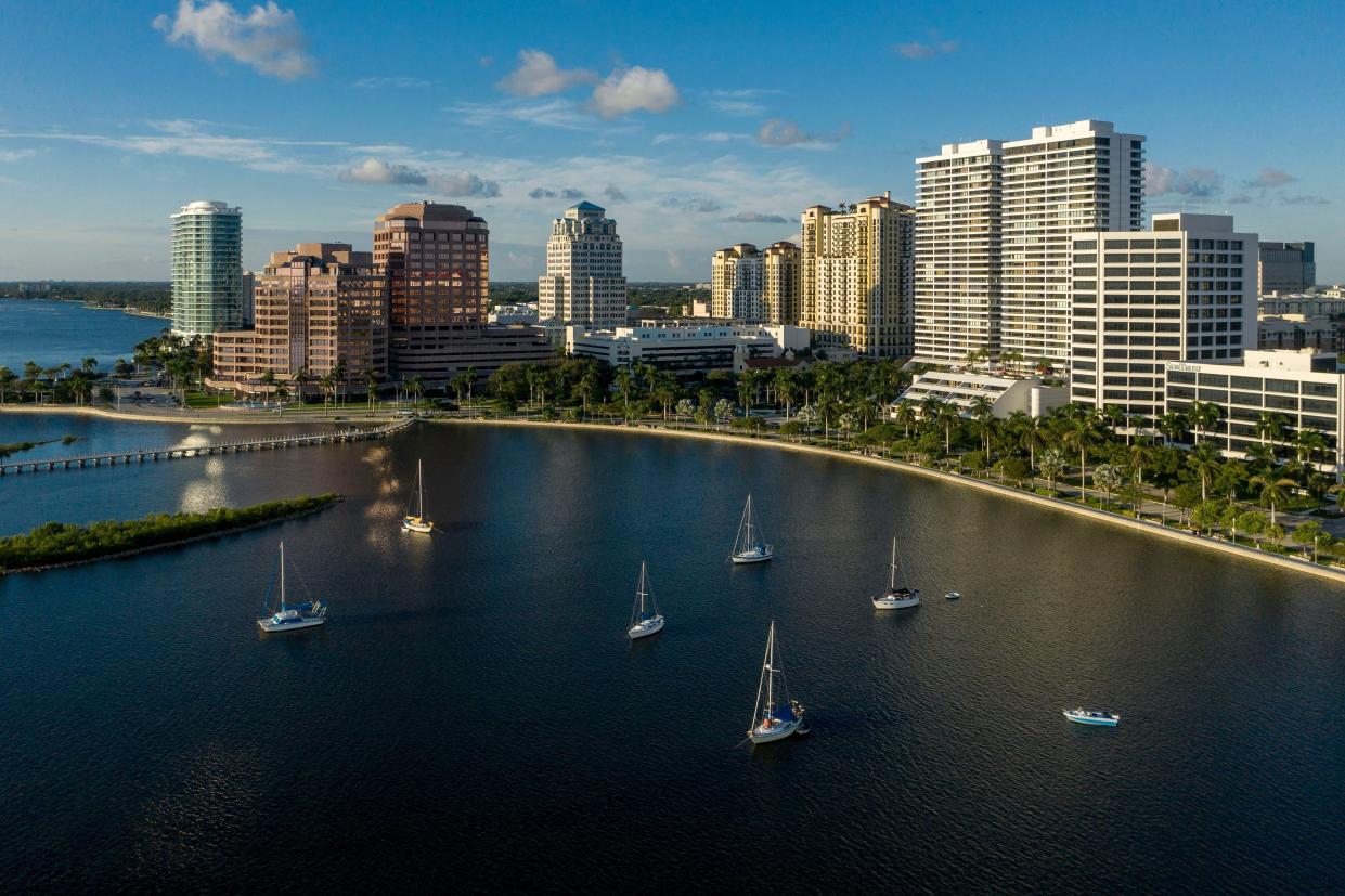 The West Palm Beach skyline along the Intracoastal Waterway.