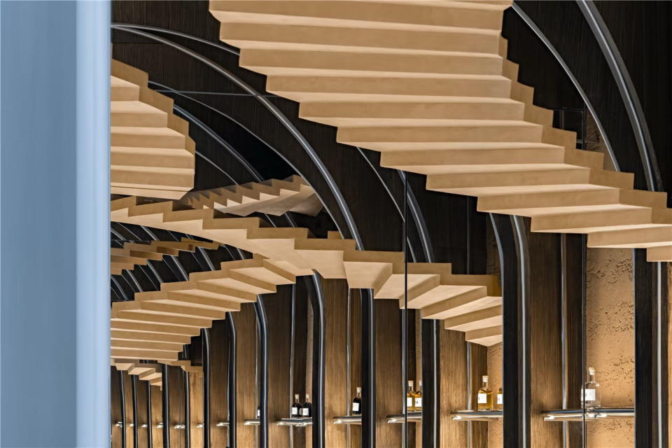 Mirrors and upside-down staircases create an M.C. Escher feel inside the Zhima Health Store at Universal Studios Beijing.