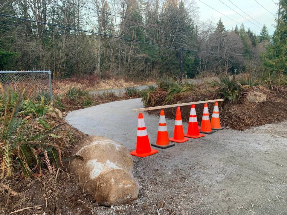 A switchback path leads from the south Galbraith parking lot to a soon-to-be-completed crosswalk on South Samish Road.