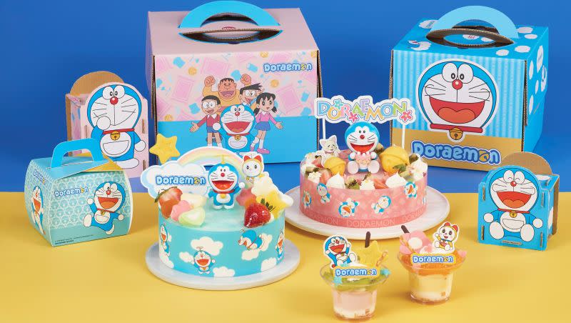 ▲85℃首次和哆啦A夢合作，推出2款造型蛋糕、2款切片蛋糕，12月8日起在全台門市開賣。（圖／業者提供）