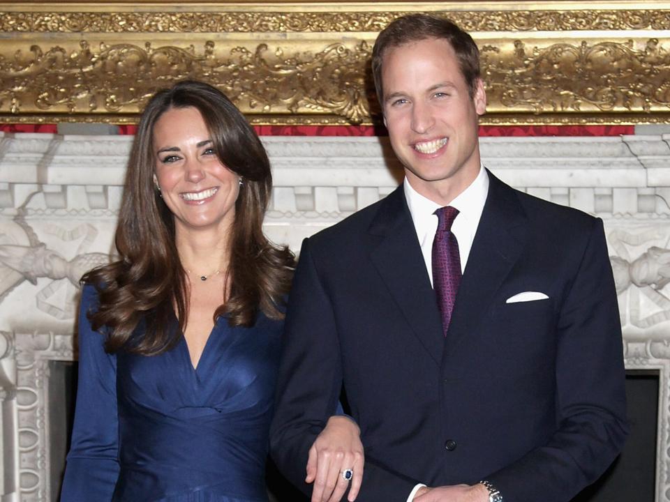 Prince William and Kate Middleton pose for photographs in the State Apartments of St James Palace on November 16, 2010 in London, England. After much speculation, Clarence House today announced the engagement of Prince William to Kate Middleton