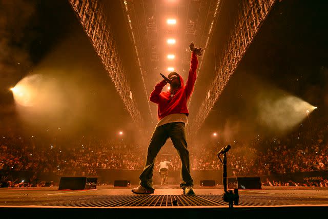 <p>Timothy Norris/Getty Images for pgLang, Amazon Music, & Free Lunch</p> Kendrick Lamar performs onstage during The Pop Out Ken & Friends Presented by pgLang and Free Lunch at The Kia Forum on June 19, 2024 in Inglewood