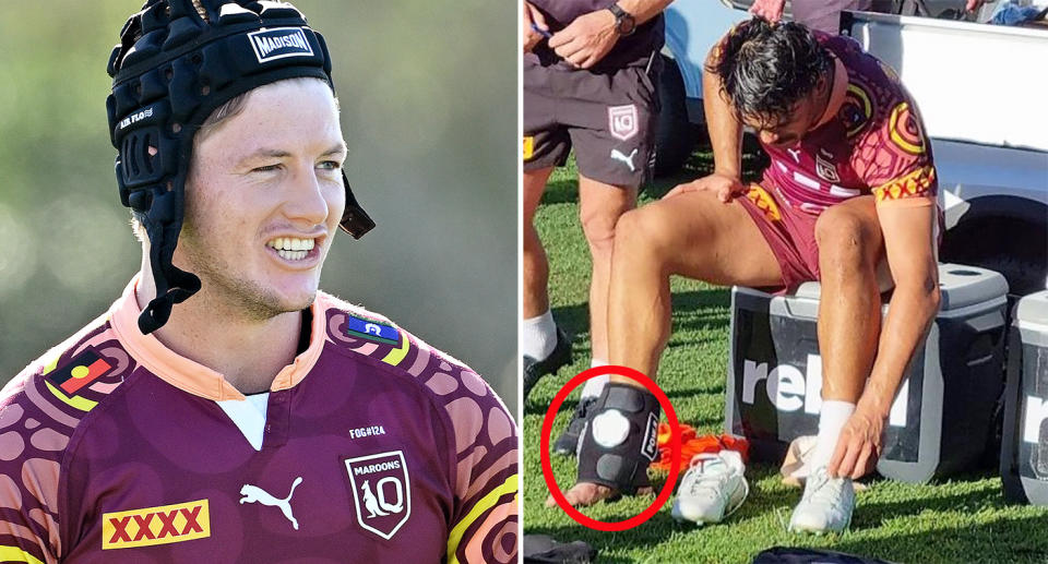 From left to right, Harry Grant and Brendan Piakura at Maroons Origin camp.