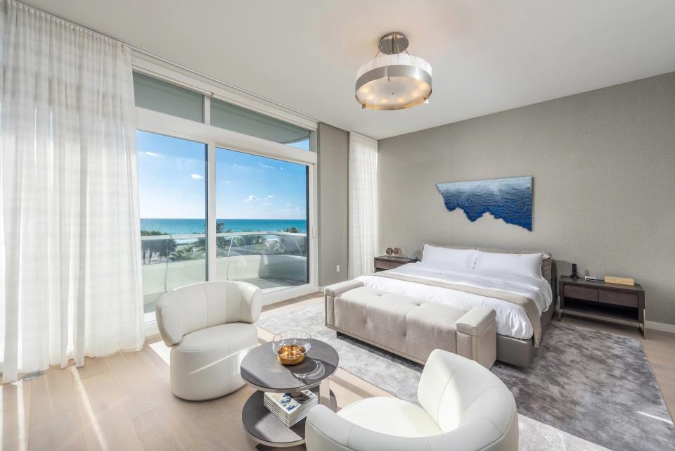 The Miami apartment features bedrooms with ocean views.