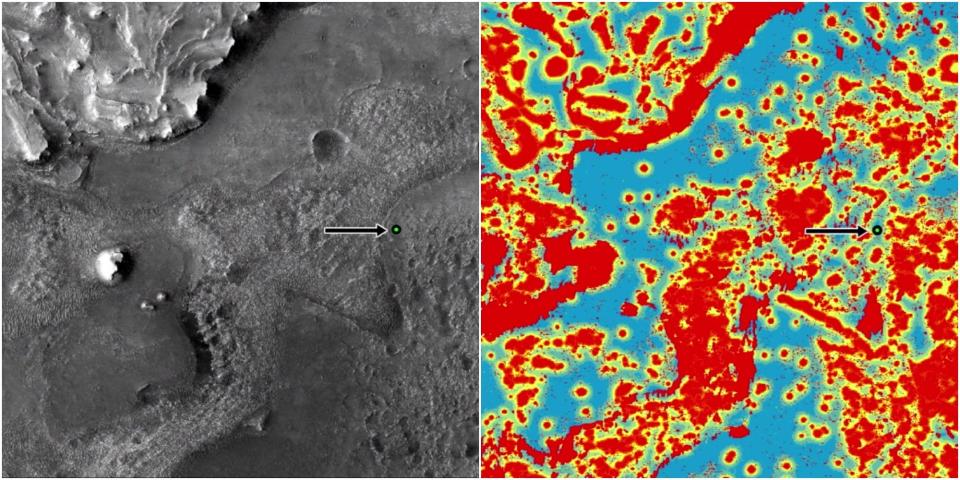 perseverance mars rover landing spot site hazard map jezero crater