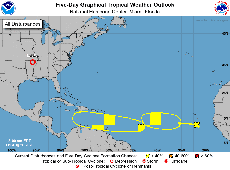 Forecasters are eyeing two areas in the Atlantic for possible tropical development over the next five days.