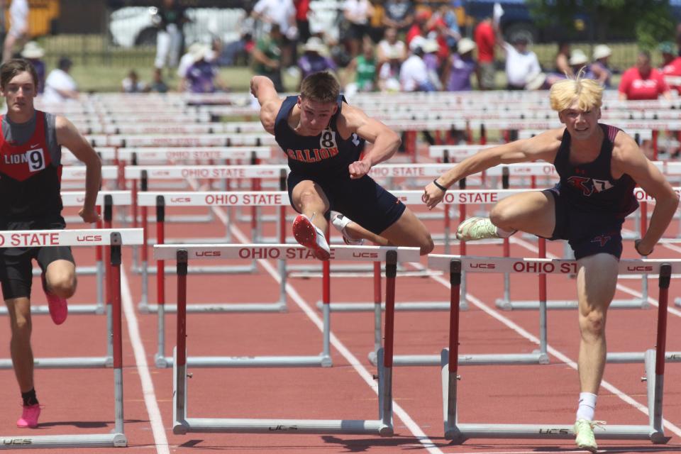 Galion's Linkon Tyrrell competes in the 110-meter hurdles for the first time.