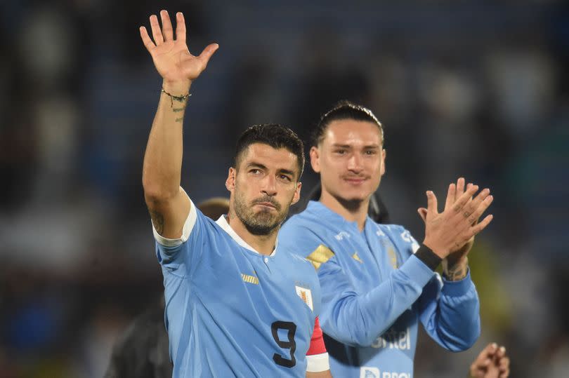 Luis Suarez and Darwin Nunez show their appreciation to the Uruguay supporters