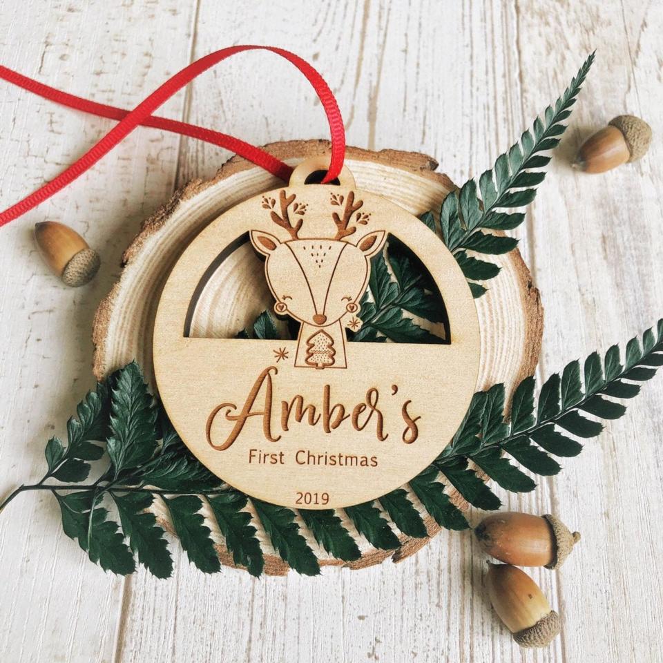 Baby's First Christmas Ornament - Personalized First Christmas Elf Ornament - Custom Baby Name Christmas Ornament - Baby Girl Elf Ornament