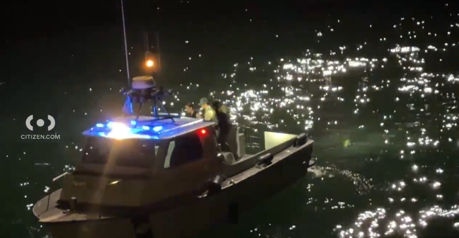 A suspect and their vehicle ended up in the Pacific Ocean after a wild pursuit that terminated in Venice, California on Mar. 17, 2024. (Citizen App)