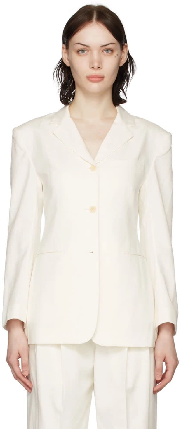 <p>Blossom Off-White Cotton Blazer, $285, <a href="https://rstyle.me/+dmAMrHZDbITLUP60O8-NxQ" rel="nofollow noopener" target="_blank" data-ylk="slk:available here" class="link ">available here</a> (sizes S-M).</p>