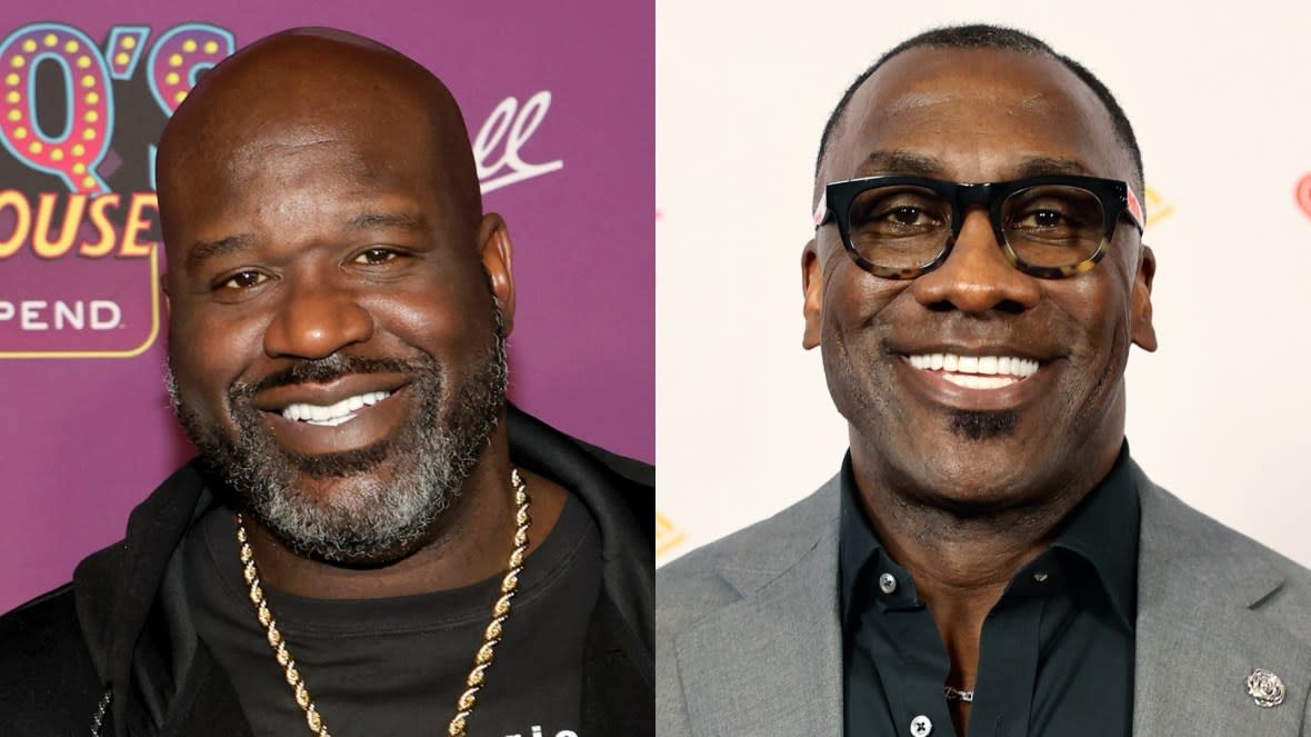 (L-R) Shaquille O'Neal (Photo by Ethan Miller/Getty Images); Shannon Sharpe (Photo by Mat Hayward/Getty Images for iHeartRadio)