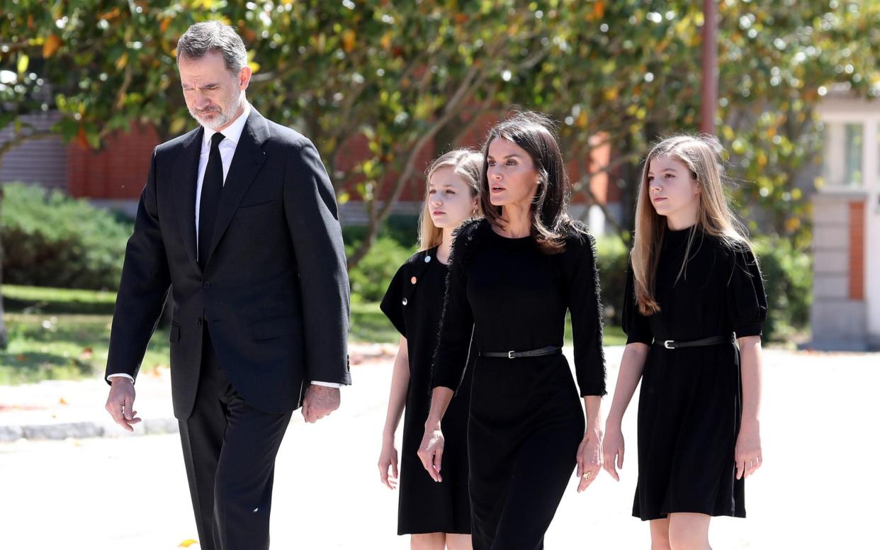 King Felipe VI, Princess Leonor, Queen Letizia, and Princess Sofia of Spain paid their respects at the Zarzuela Palace residence - Getty Images Europe