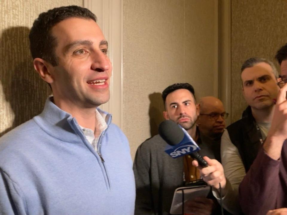 Mets president of baseball operations David Stearns meets with reporters during the second day of Major League Baseball's Winter Meetings on Dec. 5, 2023, at Gaylord Opryland Resort & Convention Center in Nashville, Tenn.