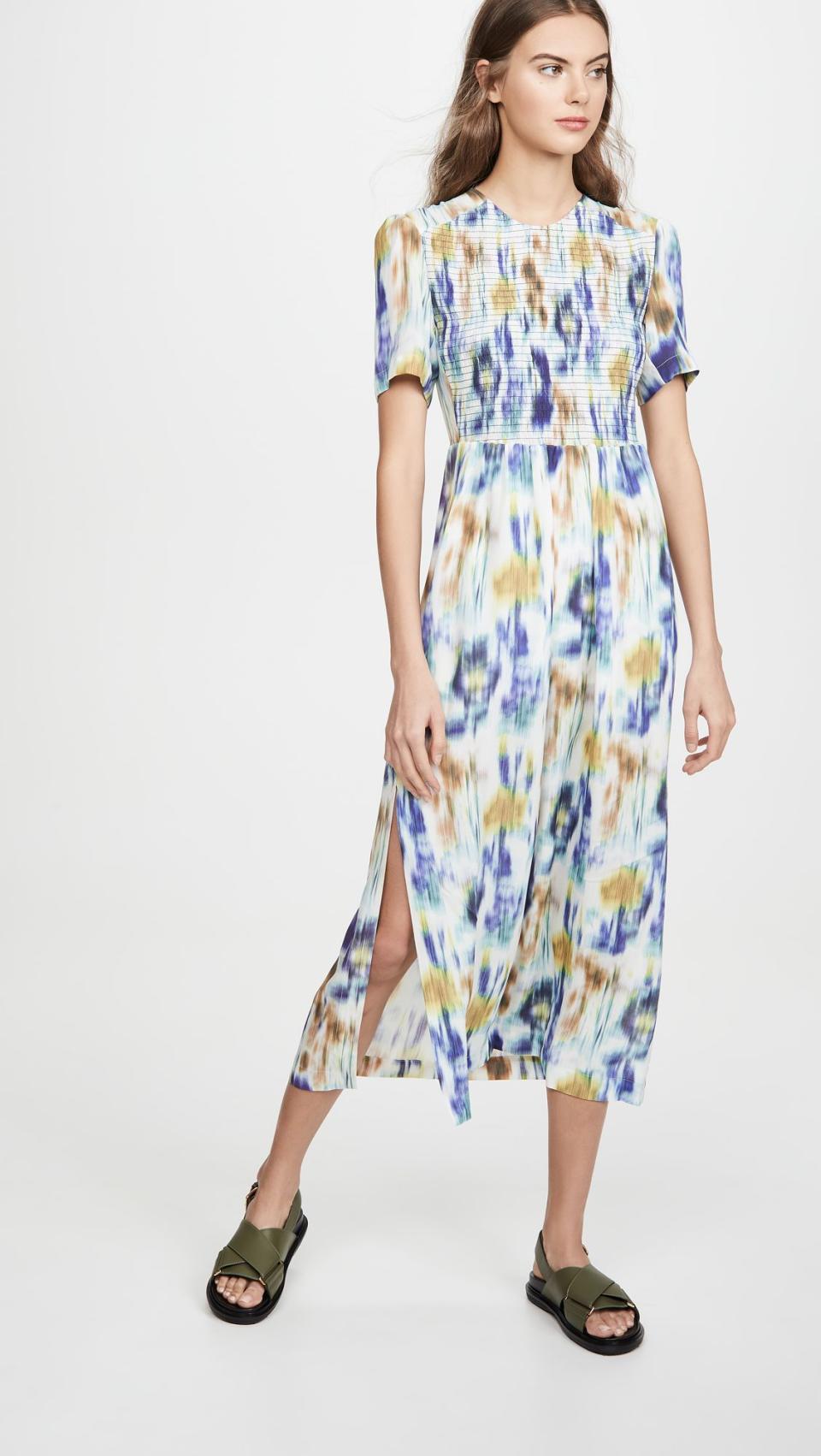 10) Adamaris Dress in White Blue Floral Blur