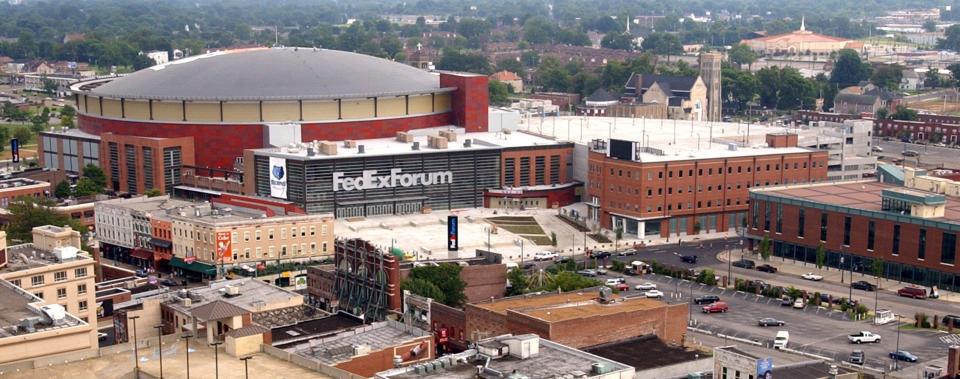 FedExForum on July 29, 2004, as seen from the 15th floor of Peabody Place Tower.