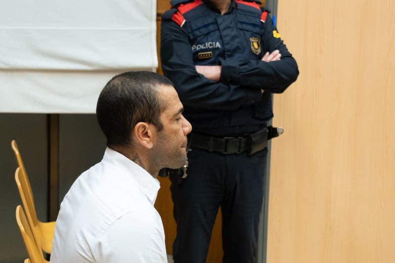 Former soccer player Dani Alves pictured during a trial at the Barcelona Court. The former Barcelona star is accused of having sexually assaulted a young woman at a Barcelona nightclub in December 2022. The player was arrested on January 20, 2023 amid fears that he was a flight risk. Europa Press/D.Zorrakino. Pool/EUROPA PRESS/dpa