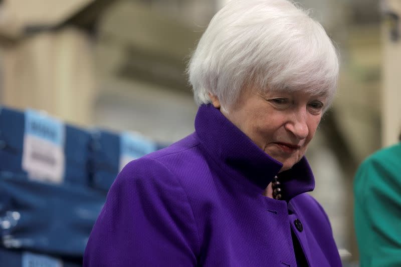 FILE PHOTO: U.S. Treasury Secretary Yellen presides over the unveiling of the first U.S. banknotes printed with two women's signatures, in Fort Worth