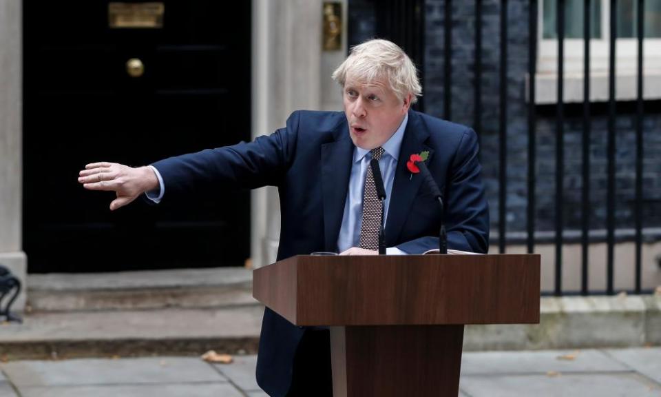 Boris Johnson making a statement outside 10 Downing Street in London