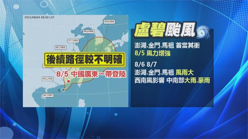 「盧碧」發海警、離島最快明發陸警　週五、六中南部防豪雨