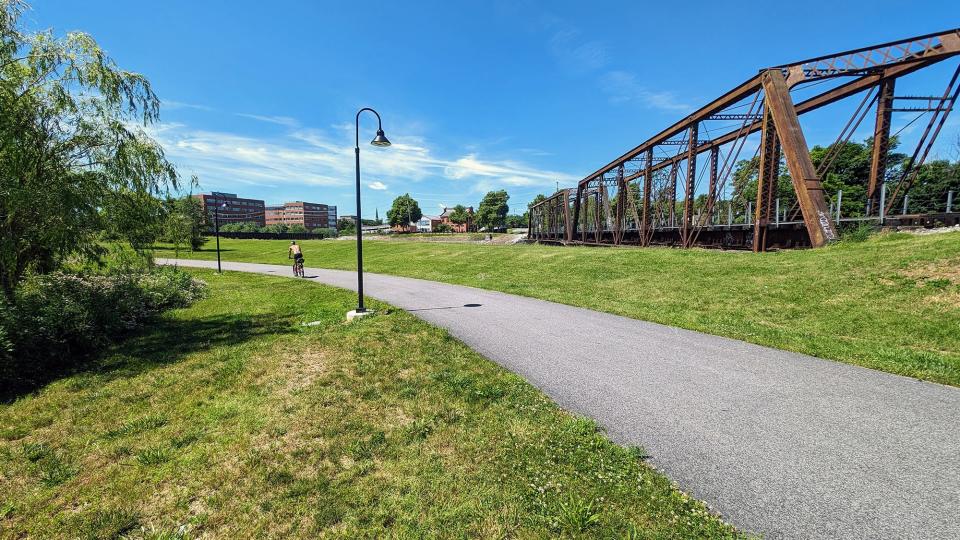 The York County Heritage Rail Trail passes between the Codorus Creek and the Greenway project in York on June 8, 2024.