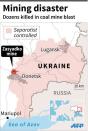 Map of eastern Ukraine locating the Zasyadko mine