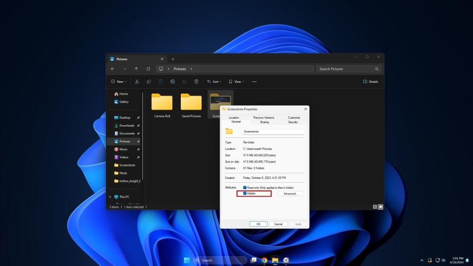 how to hide folders in windows 11