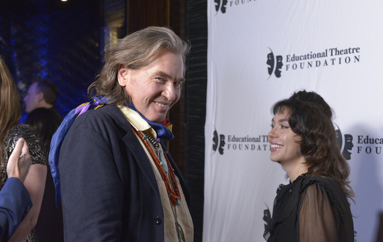 LOS ANGELES, CALIFORNIA - NOVEMBER 18: Actor Val Kilmer (L) attends the 2019 annual Thespians Go Hollywood Gala at Avalon Hollywood on November 18, 2019 in Los Angeles, California. (Photo by Michael Tullberg/Getty Images)