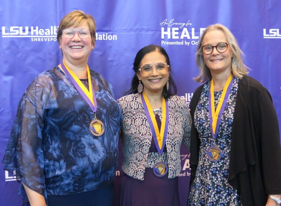 Audiologist April Daniel, Dr. Gauri Mankekar and Audiologist Cynthia Collier at the LSUHS "Evening for Healers" on August 31, 2023.