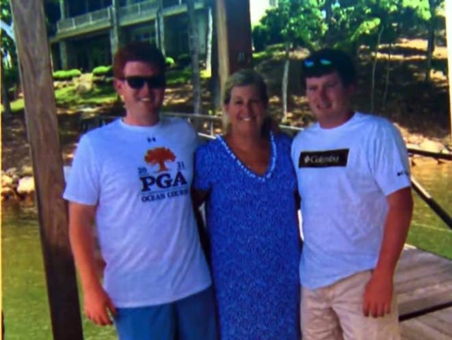 A photo of Buster, Maggie, and Paul Murdaugh that was shown in court on Friday