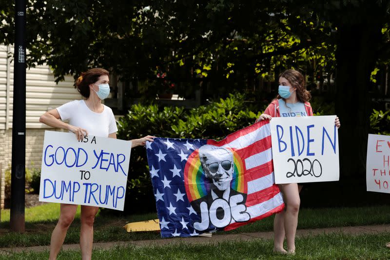 FILE PHOTO: Protesters and supporters gather outside Trump National Golf Club, in Sterling