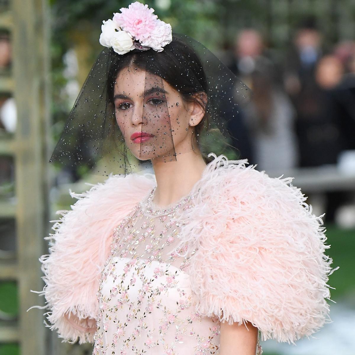 Kaia Gerber Stunned in This Lace Dress and Tights, What Chanel Runway?  Karl Lagerfeld's Models Just Trekked Through an Enchanted Forest