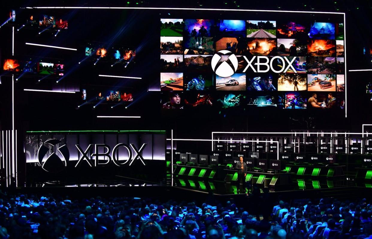 Phil Spencer, Executive President of Gaming at Microsoft addresses the audience at the Xbox 2018 E3 briefing in Los Angeles, California on June 10, 2018 ahead of the 24th Electronic Entertainment Expo which opens on June 12: Frederic J. BROWN / AFP