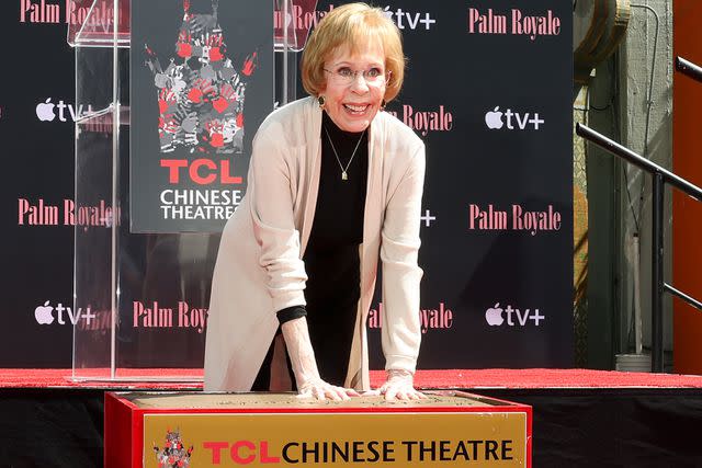 <p>Monica Schipper/Getty </p> Carol Burnett at her Hollywood Hand and Footprint Ceremony at TCL Chinese Theatre