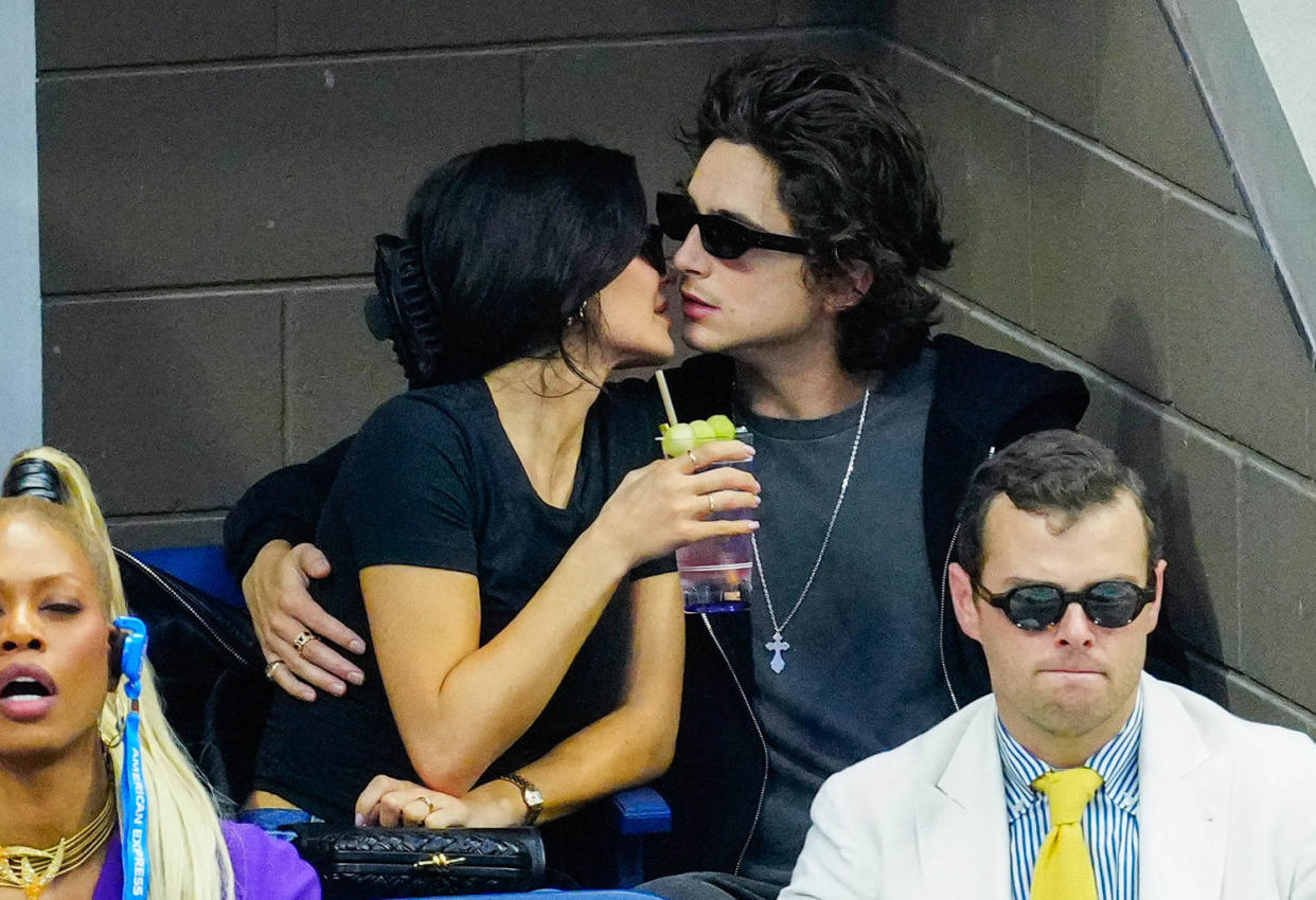 Kylie Jenner and Timothée Chalamet at the 2023 U.S. Open. (Gotham / GC Images)