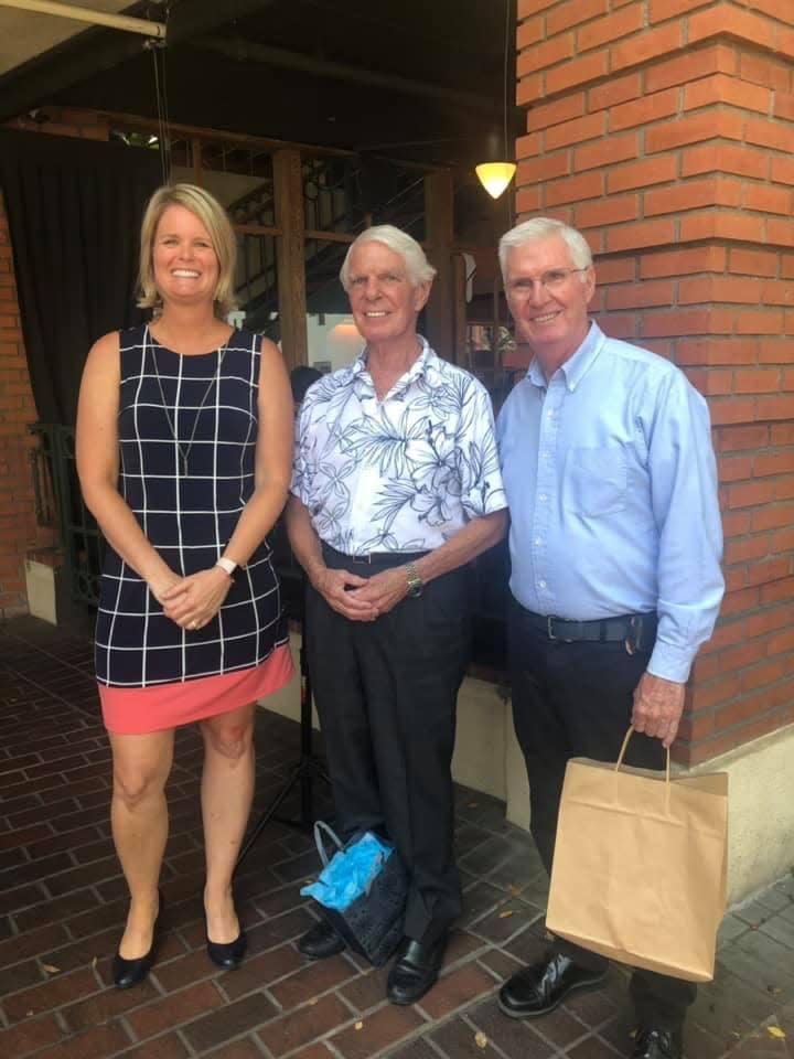 A 2019 photo shows Lewis Center for Educational Research President and CEO Lisa Lamb with the late Rep. Jerry Lewis (middle) and Lewis Center founder Rick Piercy, who died in July 2023.
