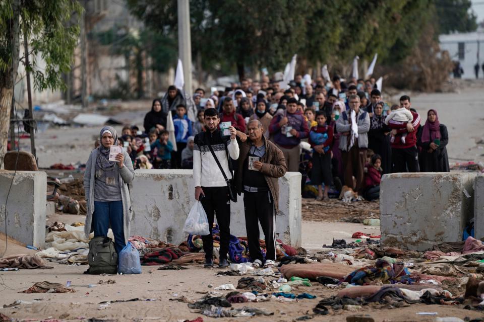 Palestinians flee to the southern Gaza Strip, on the outskirts of Gaza City, during the ongoing Israeli bombardment (Copyright 2023 The Associated Press All rights reserved)