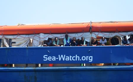 The migrant search and rescue ship Sea-Watch 3 carrying stranded migrants, sails near the island of Lampedusa