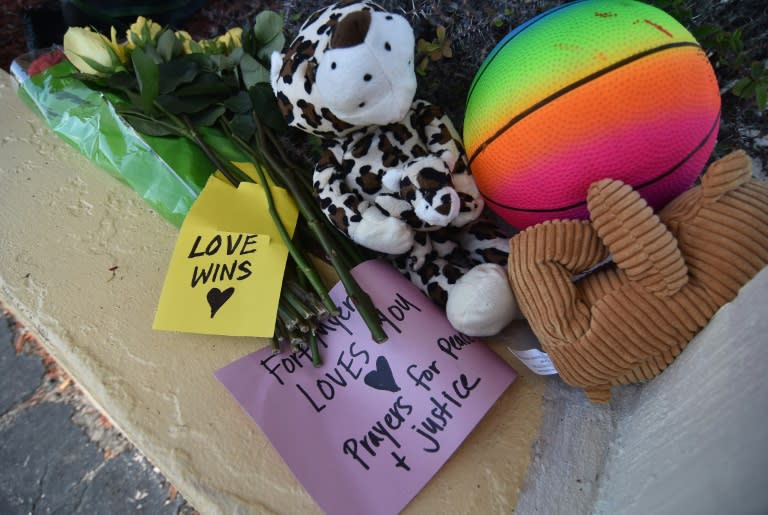 A memorial is set up outside The Club Blu on July 25, 2016 in Fort Myers, Florida